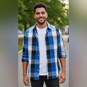 Urban Heritage - Mens Plaid/Checkered Long Sleeve Button Down Shirt
